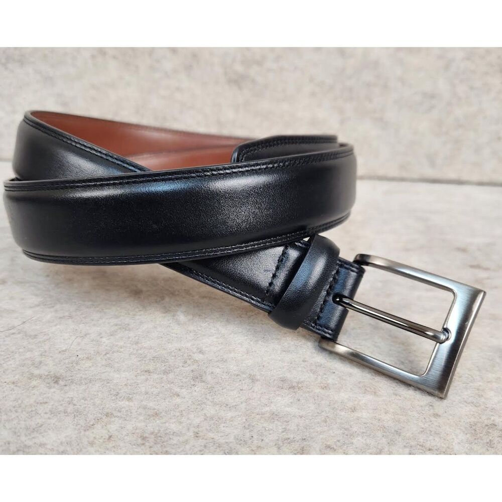 Perry Ellis Men's Full Grain Cowhide Black Leather Belt Size 34 Medium